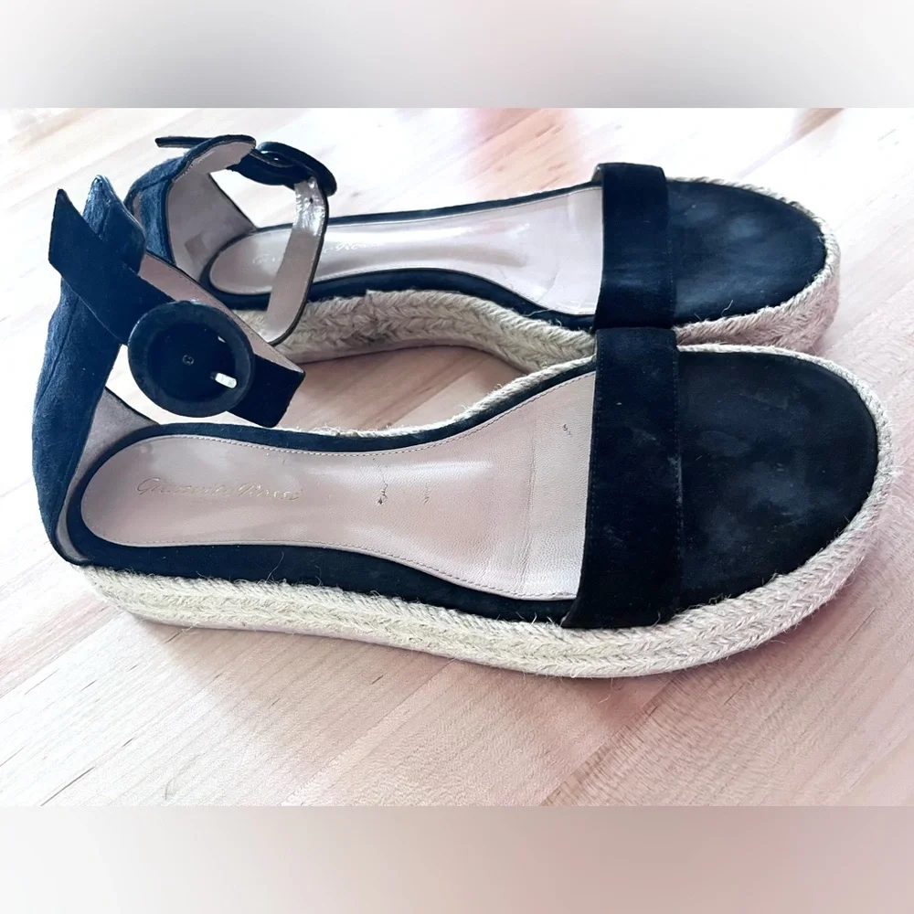 Gianvito Rossi Portofino Black Espadrille Wedge, Sz 36.5